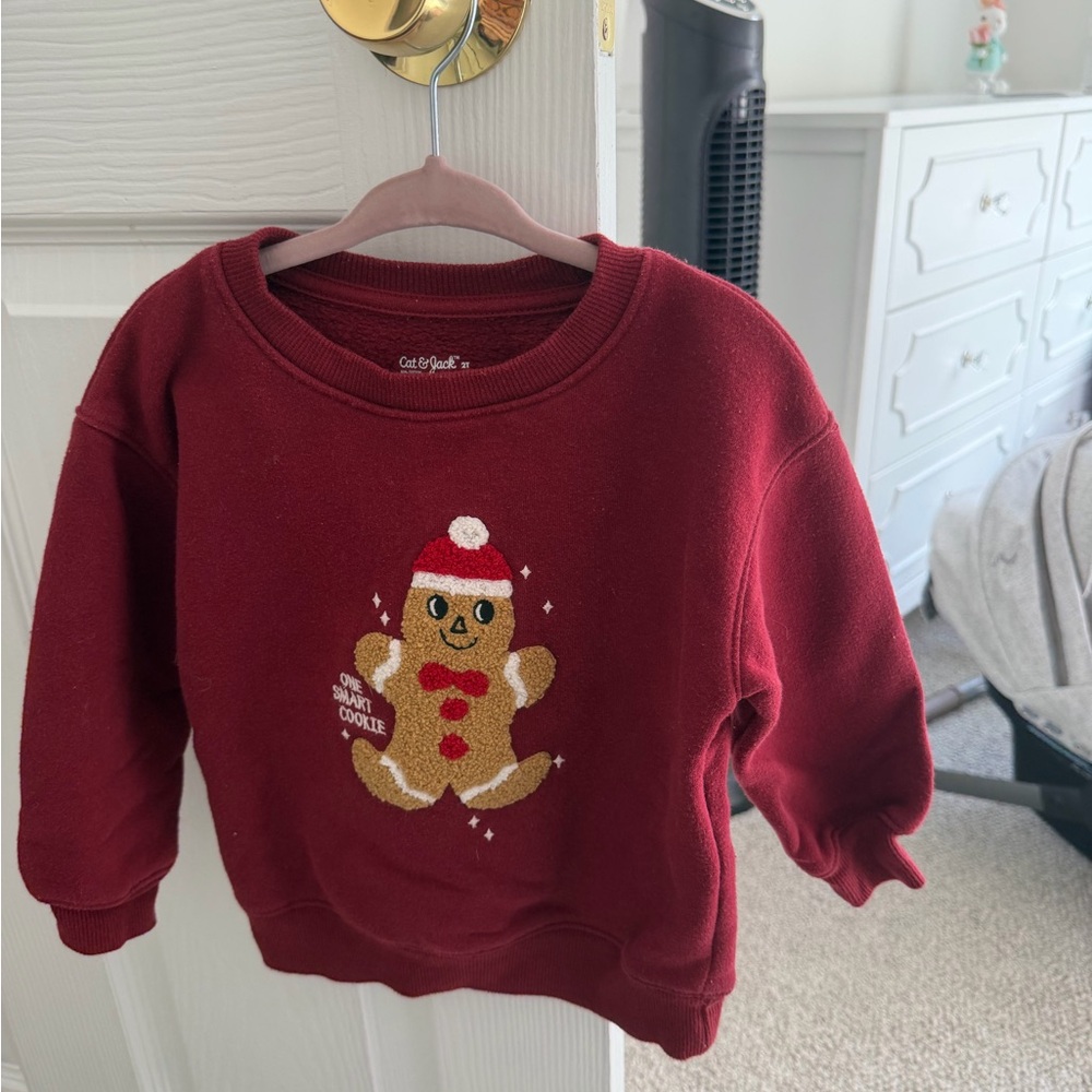 Cat & Jack Burgundy Kids Holiday Sweatshirt with Festive Gingerbread Accent